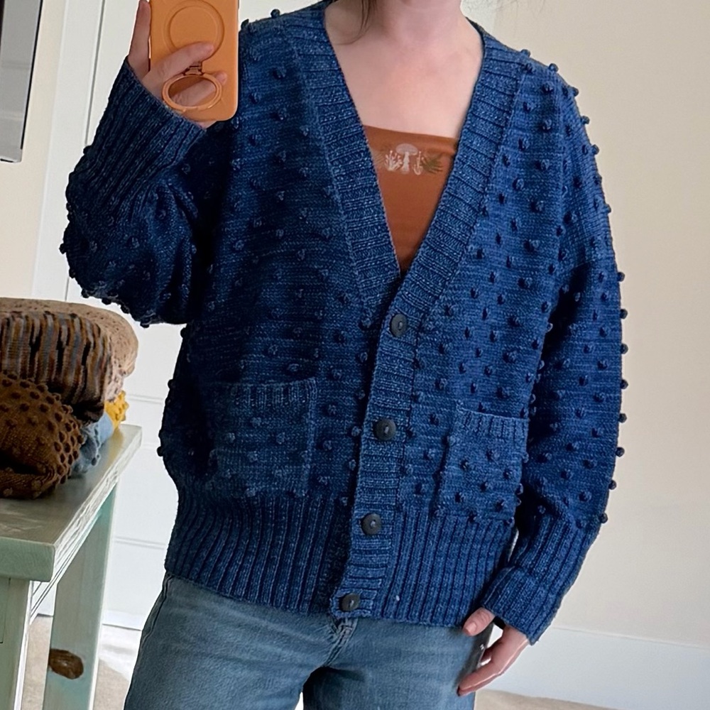 Misha & Puff Blueberry Popcorn Cardigan Sweater 100% Merino Wool XS / S VGUC
